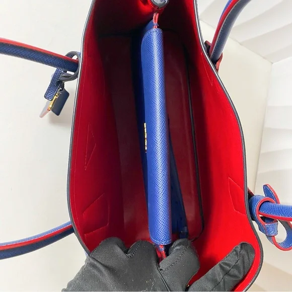 PRADA Double Medium Tote Bag Blue Saffiano Leather - Picture 5 of 12